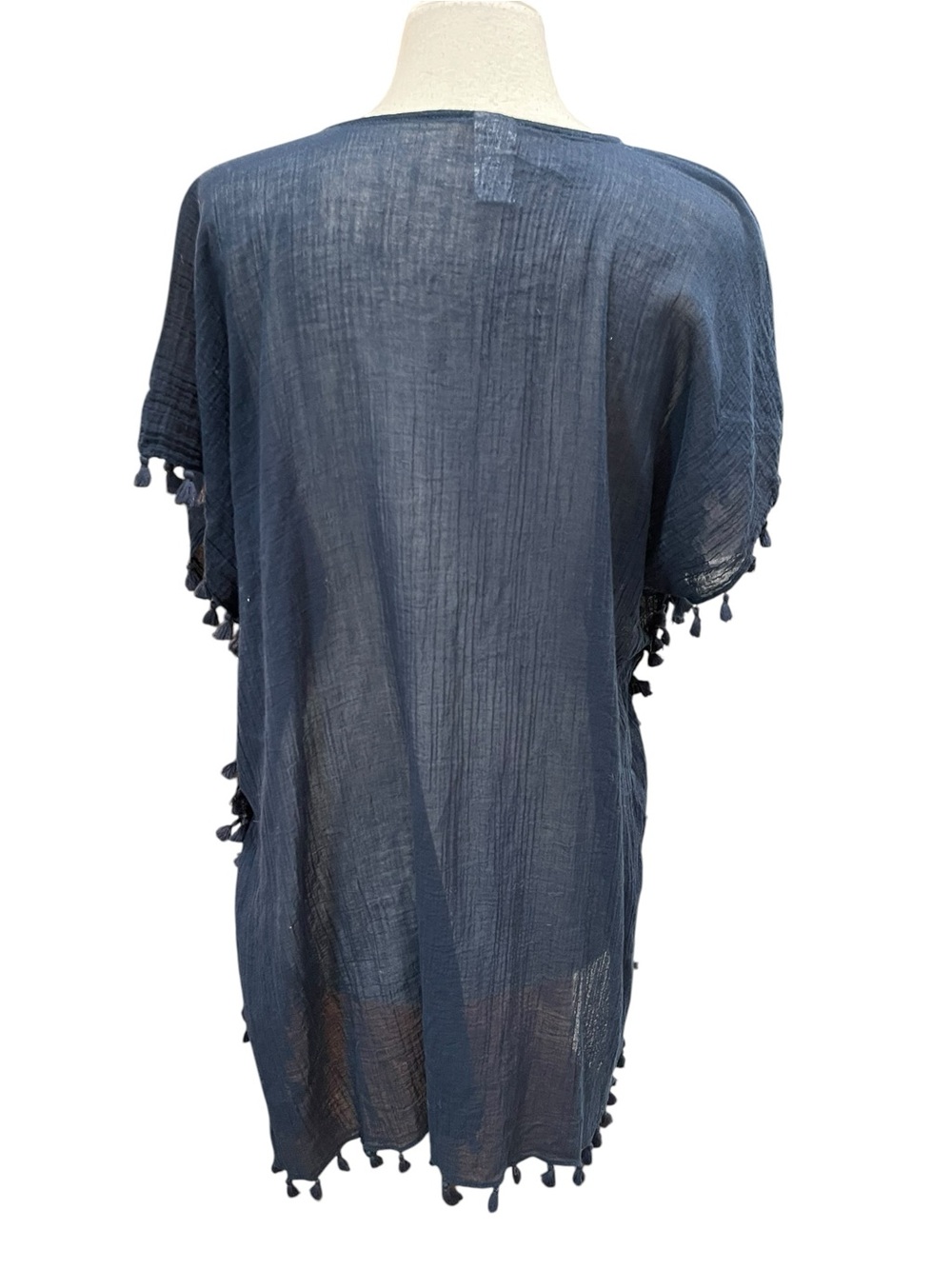 Seafolly Amnesia Cotton Tassel Fringed Swim Cover Up Navy Blue One Size - Picture 9 of 12